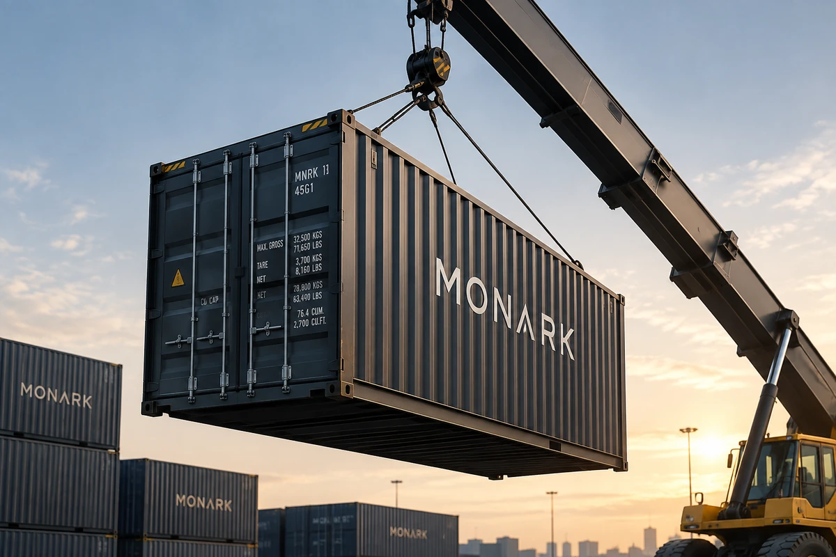 Container being lifted by a crane